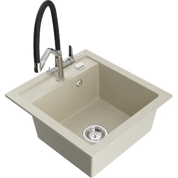 Mexen Vito мивка от гранит 1-камерна с кухненски смесител Duo, бежов - 6503-69-671701-07 (6503-69-671701-07)