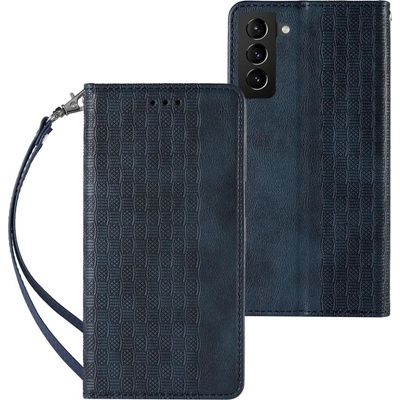 HQWear Магнитен кейс с държач за Samsung Galaxy S22 + (S22 Plus) с отделение за карти и висулка/каишка, Син (9145576250631)