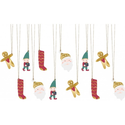PartyDeco Papírové jmenovky na dárky Santa, 12 ks