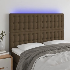 vidaXL LED горна табла за легло, тъмнокафява, 144x5x118/128 см, плат (3122859)