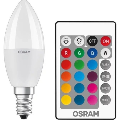 Osram LED žárovka svíčka RGBW, 5,5 W, 470 lm, RGB, teplá bílá, E14 LED STAR+ CL B RGBWFR 40 DIM REM CO