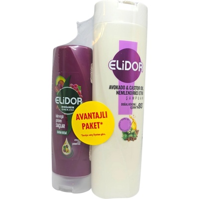 ELIDOR, Комплект шампоан 400мл Avocado & Castor Oil + балсам 200мл Kalin ve Gur Gorunen Saclar