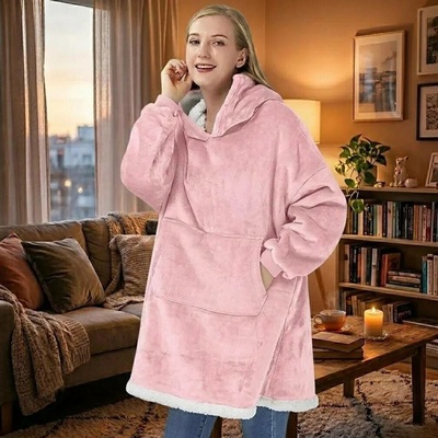 VERK Televizní deka s rukávy a kapucí Huggle Hoodie růžová