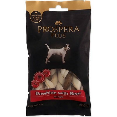 Prospera Pochoutka Prospera Plus Surová kůže s hovězím pletená tyčinka 4 x 7,5 cm