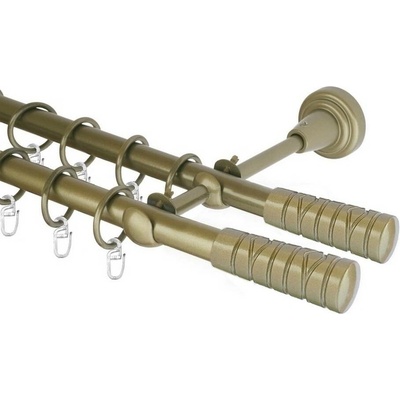 OK-GarnýžeCZ Garnýž kovová dvouřadá 16mm Torino double zlatá antik 440 cm do stěny / kroužky s háčkem