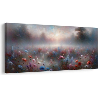 Obraz ranní mlha nad květinami - 100x50