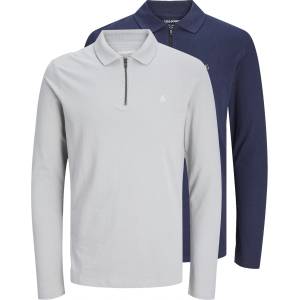 JACK & JONES Блуза с яка Jack and Jones Men's Long-Sleeve Polo Shirt - Grey/Navy Blazer