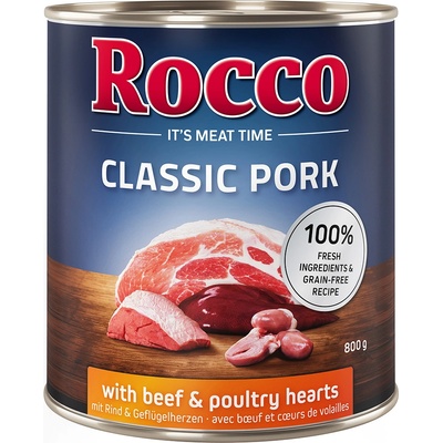 Rocco 6x800г Classic Pork Rocco, консервирана храна за кучета - свинско с говеждо и птичи сърца