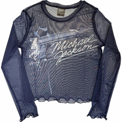 Michael Jackson Blurred long sleeve mesh crop top Modrá