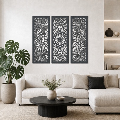 dřevo života Dřevená 3 dílná mandala QUADRO Zvolte barvu dekoru: Antracitová, Rozměry (cm): 120x100