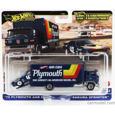 Mattel hot wheels Truck Sakura Sprinter Car Transporter With Plymouth Cuda N 42 Racing 1970 modrá 1:64