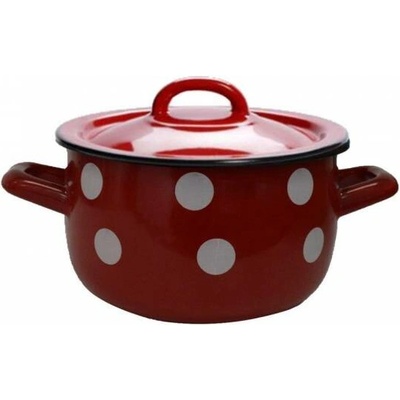 Kinekus Hrniec smaltovaný s pokrievkou 18cm objem 2,6L červený dekor BODKY