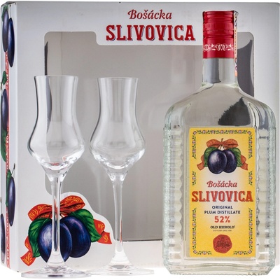 OLD HEROLD Slivovica Bošácka Hranatá 52% 0,7 l (darčekové balenie 2 poháre)