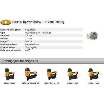 Bostitch Hřebíky BOSTITCH F 2,80 x 80 mm, kroužky, 6000 ks, F280R80Q, BCHF280R80Q