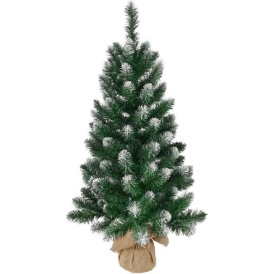 MagicHome Stromček Nico jedľa v jute zasnežené konce 90 cm
