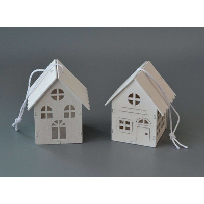 Dřevěná dekorace - Domeček bílý 3D vzor D