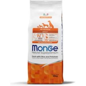 Monge Natural Superpremium All Breeds Adult Monoprotein Duck with Rice & Potatoes - суха храна за кучета в зряла възраст от всички породи - 12кг