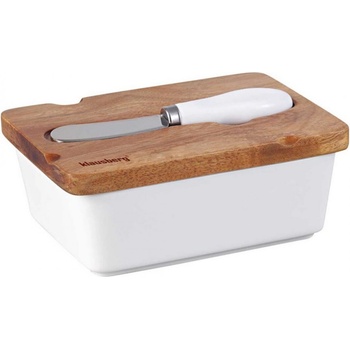 Klausberg Керамична кутия за масло с нож Klausberg KB 7785, Акациево дърво, Неръждаема стомана, Бял/кафяв (KB 7785)