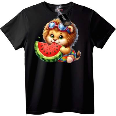 NOONEBRAND Симпатичен лъв с диня тениска - 2XL, Black