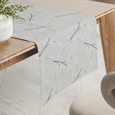 Biante Dekorační běhoun Leona LN-165 Pnoucí lístky na šedém 35x180 cm