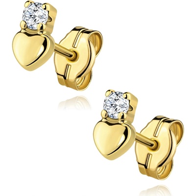Šperky Eshop - Zlaté náušnice 14K s motivem srdce a čistým zirkonem S5GG262.77