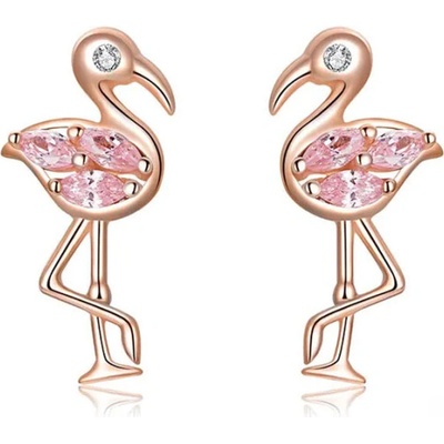 GRACE Silver Jewellery Stříbrné náušnice Plameňák s růžovými zirkony stříbro 925/1000 E-BSE120/368 Růžová