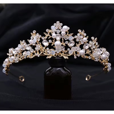 B-Top slavnostní korunka Tiára do vlasů Princess Crystal zlatá – Zboží Dáma
