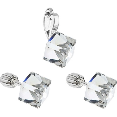 EVOLUTION GROUP CZ Stříbrný set náušnic kostky Crystals from Swarovski® Crystal 39068.1