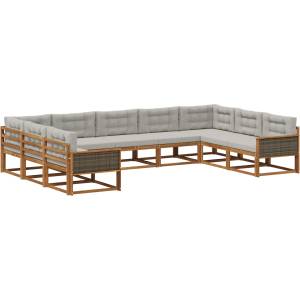 vidaXL Комплект дивани за открито 9 бр. Натурално и светлосиво (3382879)