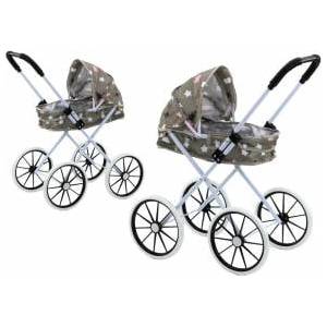 LEAN Toys Doll Stroller Large Wheels Foldable Stars Gray