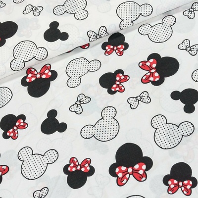 Bavlněné plátno dětské SYLVIE SY017/01, MINNIE s červenou mašlí, š.160cm (látka v metráži)
