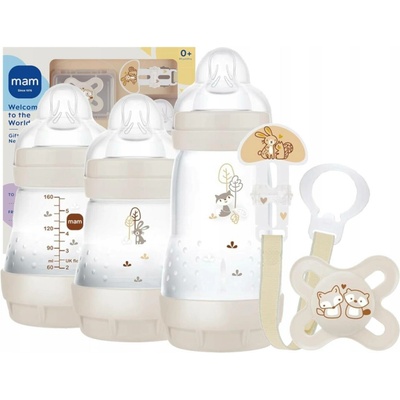 Mam Startovací sada pro novorozence 2 x kojenecká láhev anti colic + dudlík unisex béžová