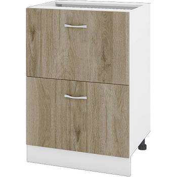 ИРИМ Долен шкаф с две чекмеджета Сити БДА-44 бяло гладко / дъб сонома арвен 60 см