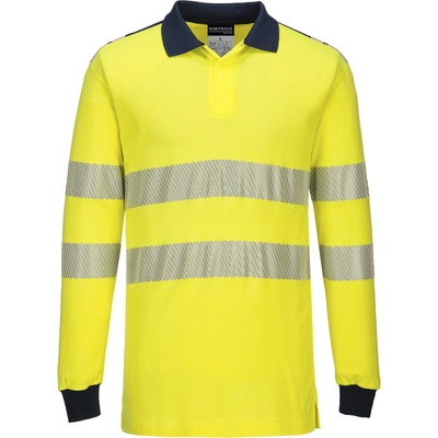 Portwest hi-vis modaflame wx3 fr702 / Огнеупорна светлоотразителна поло тениска, антистатична - hv жълто/тъмносиньо xxl (fr702ynrxxl)