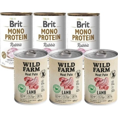 Brit Adult Mono Protein Rabbit 3 x 400 g & Wild Farm Pate Lamb 3 x 400 g