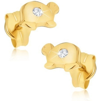 Šperky eshop zlaté náušnice malé lesklé želvy s čirým briliantem na krunýři BT500.09