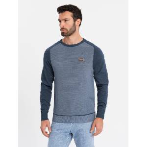Ombre Clothing Мъжки трикотажен пуловер RELAXED FIT с шарка синьо Ombre Облекло Ombre Clothing | Sin | МЪЖЕ | L