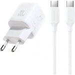 JOYROOM Захранване за ел. мрежа с USB-A и USB-C изходи и технология за бързо зареждане и USB-C към USB-C кабел - Joyroom JR-TG7 Fast Wall Charger 33W With USB-C Cable (бял) (JR-TG7 C-C 1m white)