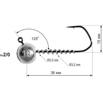 Dnipro Lead Jigová hlava Barbarian 125° hook with corkscrew vel.2 3g