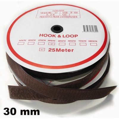 Pásek na suchý zip HÁČEK a SMYČKA SET hnědý 30 mm balení 25 m