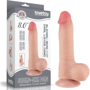 Lovetoy 8'' Дилдо с двойно слойно покритие и подвижна кожа - Естествен нюанс