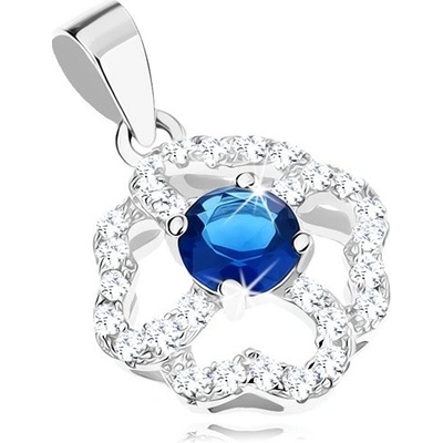 Šperky Eshop Stříbrný rhodiovaný přívěsek čirý obrys květu s modrým zirkonem R35.29