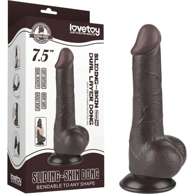 Lovetoy Sliding-Skin dvojvrstvové dildo s semenníkmi 19,5 cm hnedé