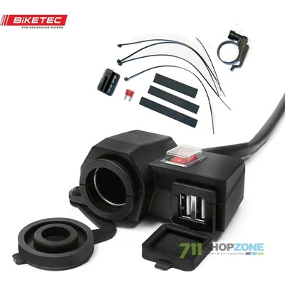 Biketec elektrická zástrčka na riadidlá 1x12V/2xUSB