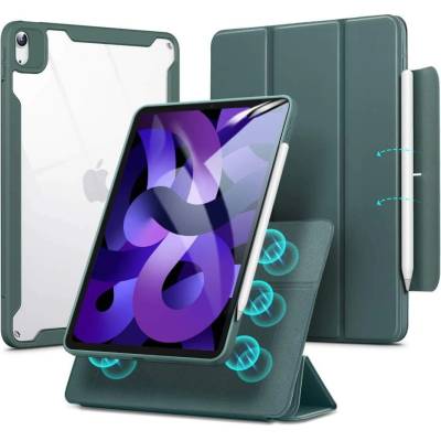 ESR Rebound Hybrid Case 360 - полиуретанов калъф с отделящ се кейс и поставка за iPad Air 5 (2022), iPad Air 4 (2020) (зелен-прозрачен)