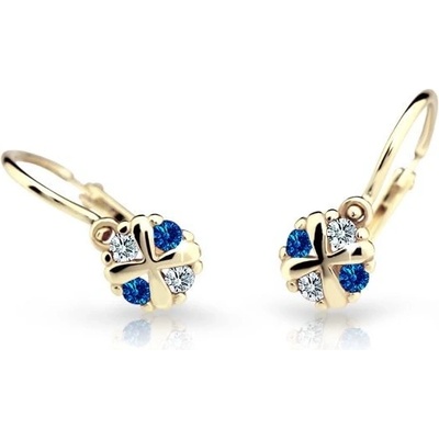 Danfil dětské náušnice C2153 ze žlutého zlata s kamínky Dark Blue zapínání brizura