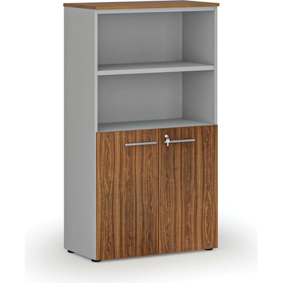 Primo Kombinovaná kancelárska skriňa GRAY, dvere na 2 poschodia, 1434 x 800 x 420 mm, sivá/orech
