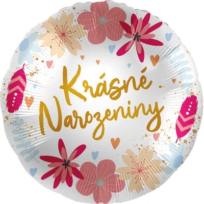 Premioloon Balonek fóliový Krásné narozeniny s květinami, 43 cm