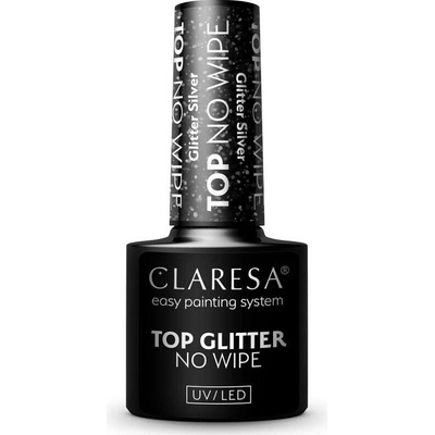 Claresa UV/LED Top Glitter No Wipe gelový vrchní lak na nehty třpytivý odstín Glitter Silver 5 g