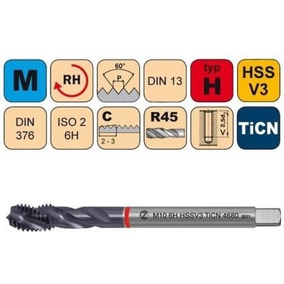 NÁSTROJE CZ Závitník strojní M16x2 ISO2 HSSV3 TiCN DIN 376 RSP40 - 4680 - CZZ4680-M16-ISO2